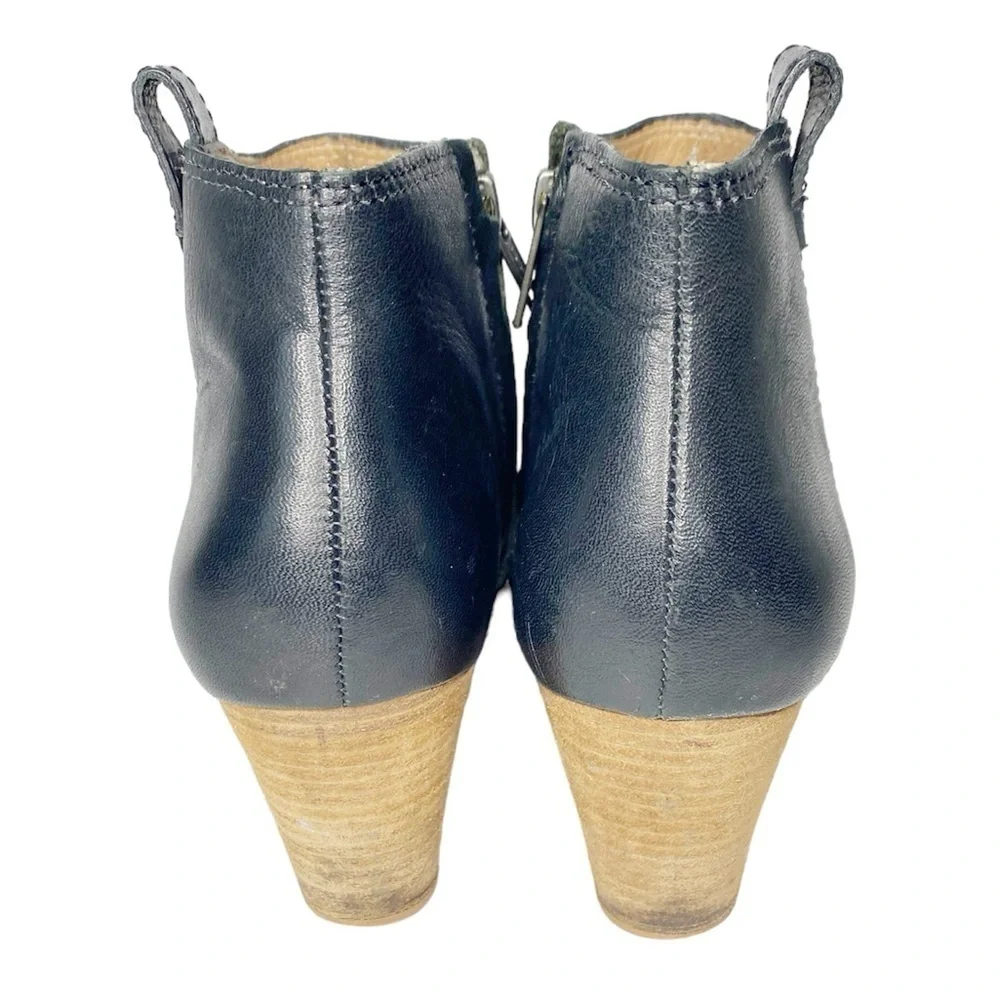 Madewell Black Leather Billie Ankle Boot Size 7.5 stack wood heel